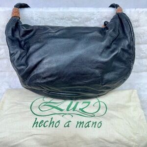 Vtg Luz Hecho a Mano Black Leather Slouchy Hobo Bag with Coin Pouch Handcrafted